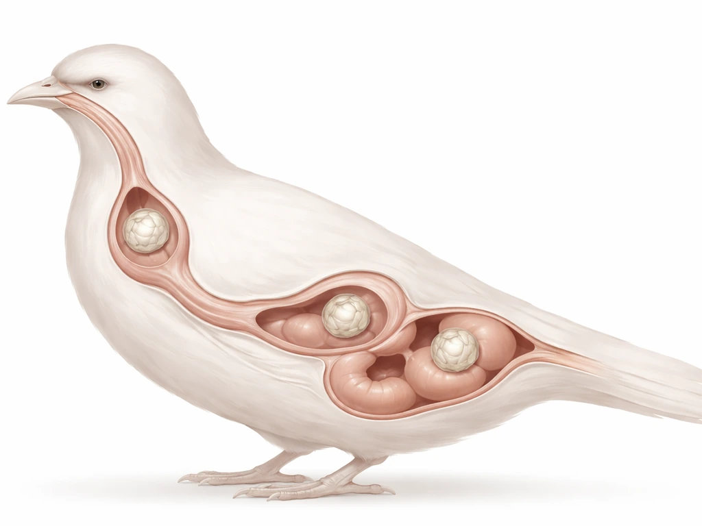 Minimal realistic medical-style scene showing a bird digestive tract with blockage at crop, proventriculus, and ventricu