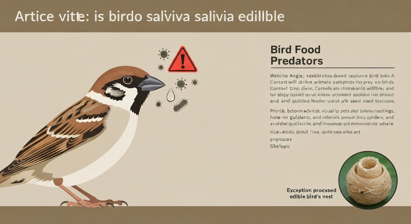 Illustration of a songbird with a droplet at its beak, microbe icons and a caution symbol nearby, and a small inset showing a processed edible swiftlet nest labeled as the exception.