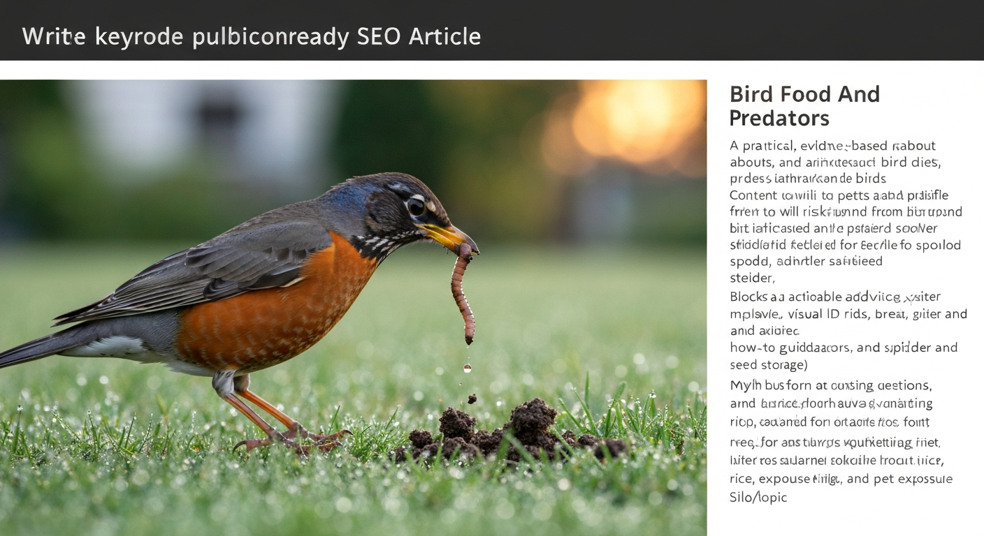 American Robin pulling an earthworm from a dewy lawn at dawn; close side view showing the bird holding the worm in its bill.